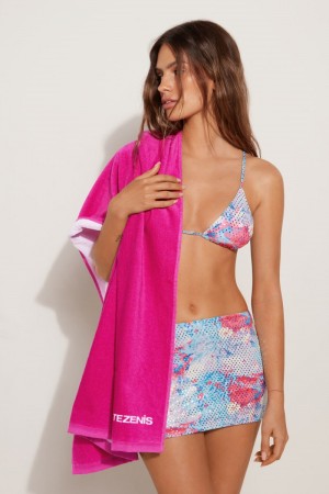 Dámské Ručník Tezenis Solid-Colored Terry Cloth Beach Růžové Fuchsie | CZ-ZW1947568