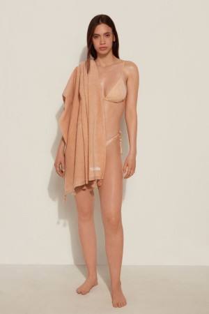 Dámské Ručník Tezenis Terry Cloth Beach with Tassels Béžový | CZ-IM4296571