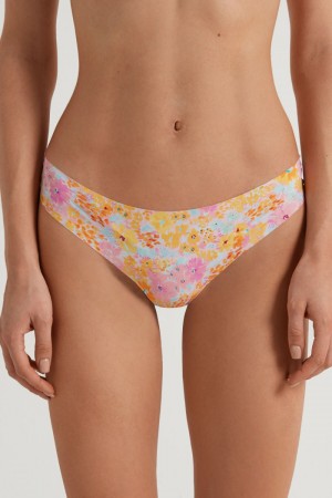 Dámské Slipy Tezenis Raw Edgezilian Brief in Printed Microfiber Floral Spring Flowers Print | CZ-KS9605714