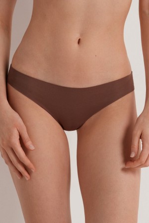 Dámské Slipy Tezenis Seamless Cheeky in Bavlněné Hnědé | CZ-ZT5360724