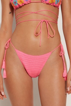 Dámské Spodní Díl Bikin Tezenis Crochet Bouquet String Brazilian Růžové Fuchsie | CZ-LB0927541