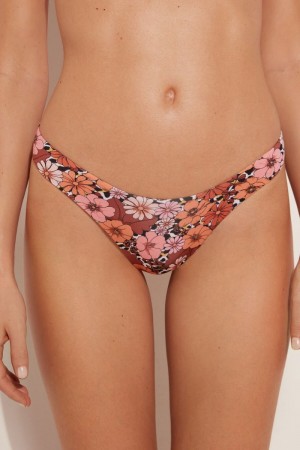 Dámské Spodní Díl Bikin Tezenis Flower Animal Print High-Cut Brazilian Floral Animal Print | CZ-KX2431869