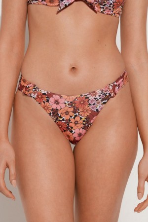 Dámské Spodní Díl Bikin Tezenis Flower Animal Print Knotted Ruched Floral Animal Print | CZ-GP2984071