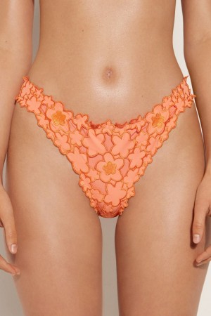 Dámské Spodní Díl Bikin Tezenis Flower Macramè Brazilian Oranžové | CZ-UQ3726501