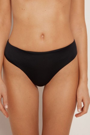 Dámské Spodní Díl Bikin Tezenis Gathered Recycled Microfiber High Cut Brazilian Černé | CZ-EO7943150
