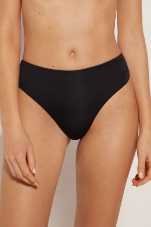 Dámské Spodní Díl Bikin Tezenis Gathered Recycled Microfiber High Cut Brazilian Černé | CZ-PS3186759