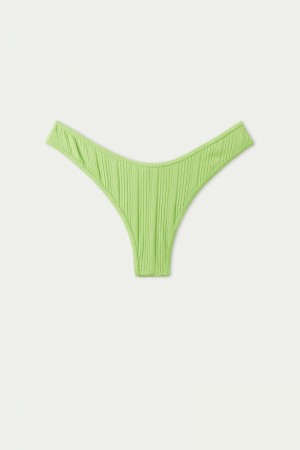 Dámské Spodní Díl Bikin Tezenis Green Žebrovaný Recycled Microfiber High-Cut Brazilian Panties Zelene | CZ-OZ8342916