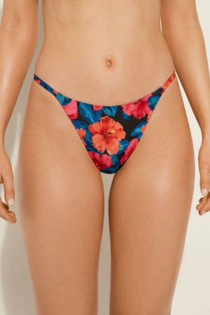 Dámské Spodní Díl Bikin Tezenis Hawaiian Sunset String Tanga Brazilian Blankyt Kytičkované | CZ-HB9256147