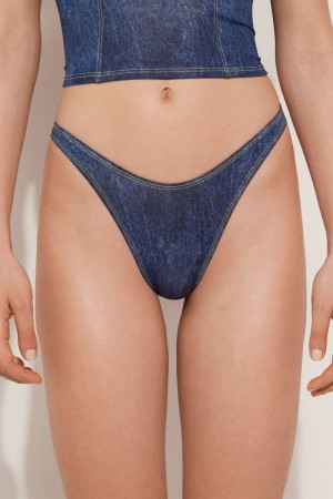 Dámské Spodní Díl Bikin Tezenis High-Cut Denim Brazilian Blankyt | CZ-AL5380429