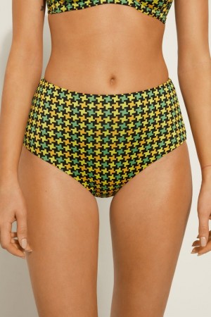 Dámské Spodní Díl Bikin Tezenis High-Waisted Houndstooth Černé | CZ-MH5239617