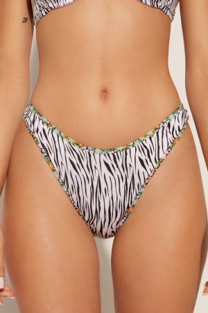 Dámské Spodní Díl Bikin Tezenis Pretty Flower Zebra High-Cut Kytičkované | CZ-HZ7083192