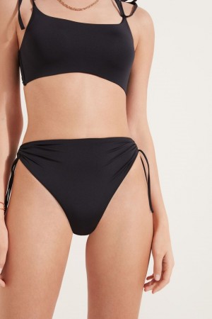Dámské Spodní Díl Bikin Tezenis Recycled Microfiber Drawstring Brazilian High-Cut Bikiny Černé | CZ-BU6015784