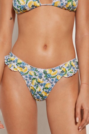 Dámské Spodní Díl Bikin Tezenis Romantic Costiera High-Cut Brazilian Citrón | CZ-YO5341906