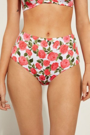 Dámské Spodní Díl Bikin Tezenis Romantic Roses High-Waisted Růžové | CZ-TS2159073