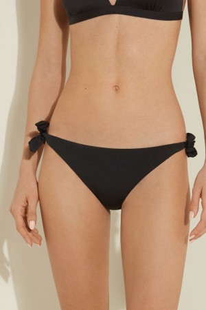 Dámské Spodní Díl Bikin Tezenis Tie-Bow Bikiny Briefs in Plain Hues Černé | CZ-KH1287045