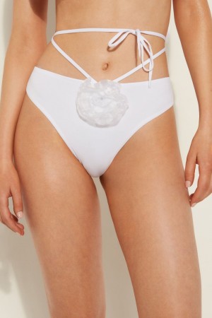 Dámské Spodní Díl Bikin Tezenis White 3D Roses High-Cut Brazilian Bílé | CZ-NR4127530