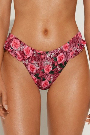 Dámské Spodní Díl Bikin Tezenis Wild Roses High-Cut Růžové | CZ-HM5072134