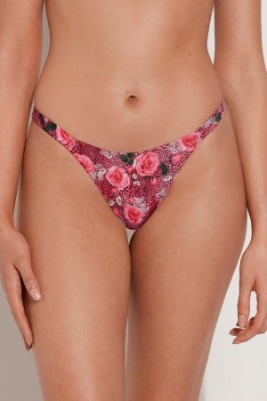 Dámské Spodní Díl Bikin Tezenis Wild Roses String Brazilian Růžové | CZ-JP4670125