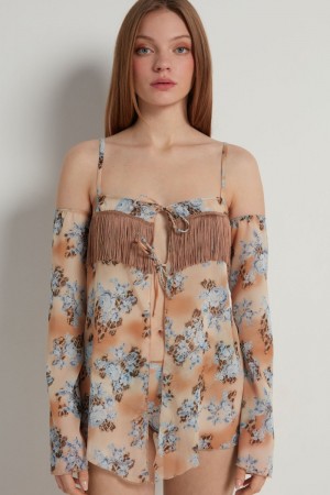 Dámské Spodní Prádlo Tezenis Country Flowers Slip with Sleeves Hnědé Leopard | CZ-YX3854210