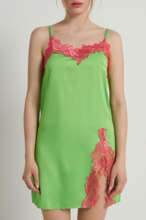Dámské Spodní Prádlo Tezenis Delicate Satin Slip with Slit Zelene Koralove Růžové | CZ-VW9032761