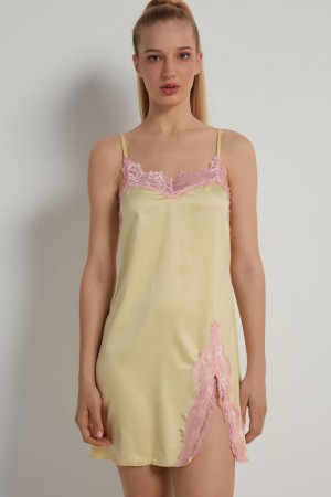 Dámské Spodní Prádlo Tezenis Delicate Satin Slip with Slit Žluté Růžové | CZ-IL2693571