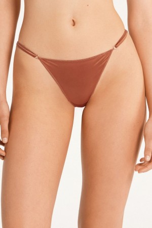 Dámské Spodní Prádlo Tezenis High-Cut Tanga with Adjustable Sides Hnědé | CZ-FW6710824