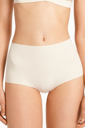 Dámské Spodní Prádlo Tezenis High-Waisted Raw-Cut Microfiber Hipsters Bílé Bílé Krém | CZ-FK2541078