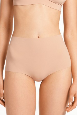 Dámské Spodní Prádlo Tezenis High-Waisted Raw-Cut Microfiber Hipsters Béžový Béžový Růžové | CZ-XJ9547036