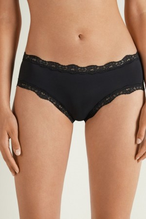 Dámské Spodní Prádlo Tezenis Krajkové and Microfiber Cheeky Hipster Černé | CZ-GM6258701