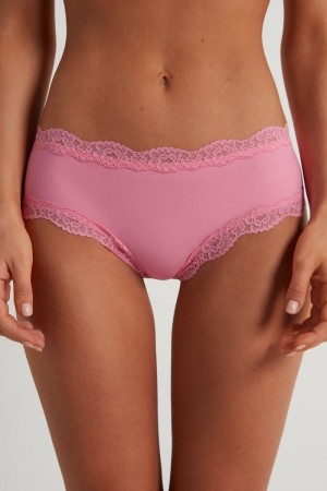 Dámské Spodní Prádlo Tezenis Krajkové and Microfiber Cheeky Hipster Růžové | CZ-GT8364579