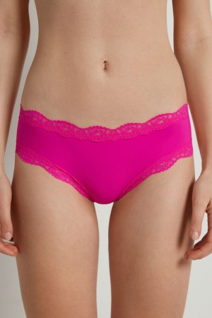 Dámské Spodní Prádlo Tezenis Krajkové and Microfiber Cheeky Hipster Růžové Fuchsie | CZ-ZS1093654