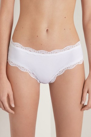 Dámské Spodní Prádlo Tezenis Krajkové and Microfiber Cheeky Hipster Bílé | CZ-BI5798312