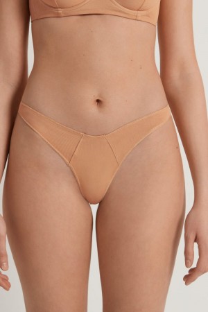 Dámské Spodní Prádlo Tezenis Nude String High-Cut Tanga Béžový Tmavě Béžový | CZ-XG2703615