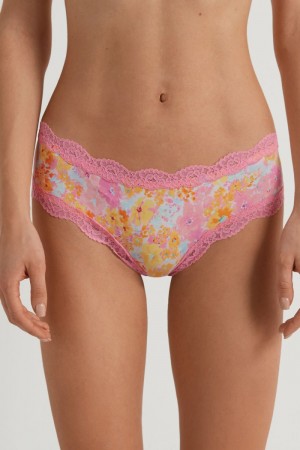 Dámské Spodní Prádlo Tezenis Printed Microfiber and Krajkové Hipsterzilian Floral Spring Flowers Print | CZ-EW7032694