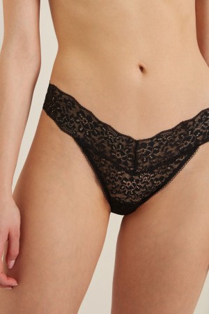 Dámské Spodní Prádlo Tezenis Recycled Krajkové High-Cut Tanga Černé | CZ-LS3876241