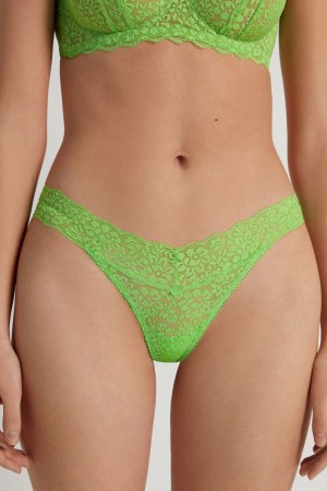 Dámské Spodní Prádlo Tezenis Recycled Krajkové High-Cut Tanga Zelene | CZ-AD5614907