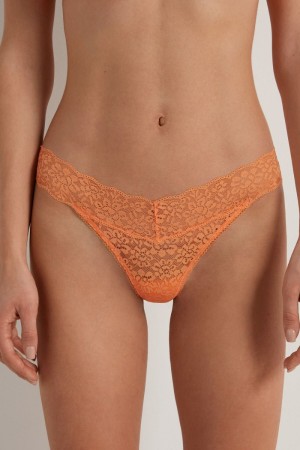 Dámské Spodní Prádlo Tezenis Recycled Krajkové High-Cut Tanga Oranžové | CZ-NX5012769