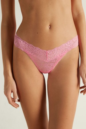 Dámské Spodní Prádlo Tezenis Recycled Krajkové High-Cut Tanga Růžové | CZ-BJ7162435