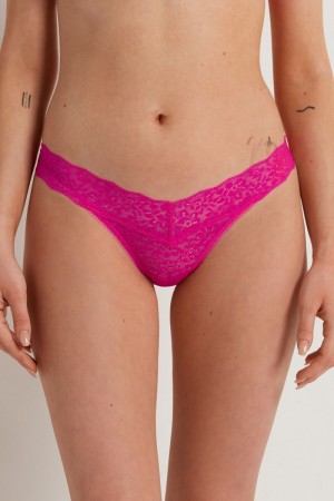 Dámské Spodní Prádlo Tezenis Recycled Krajkové High-Cut Tanga Růžové Fuchsie | CZ-RG6458091