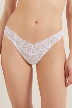 Dámské Spodní Prádlo Tezenis Recycled Krajkové High-Cut Tanga Bílé | CZ-HB3405972