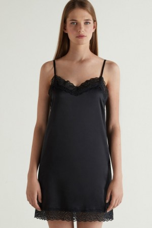 Dámské Spodní Prádlo Tezenis Satin and Krajkové Slip Černé | CZ-ZA0376251