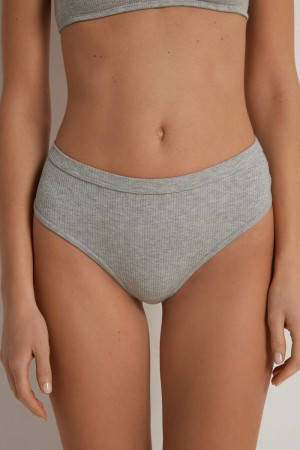 Dámské Spodní Prádlo Tezenis Spring Rib High Rise Cottonzilian Hipsters Šedé | CZ-ZB0972683