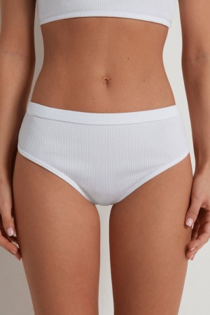 Dámské Spodní Prádlo Tezenis Spring Rib High Rise Cottonzilian Hipsters Bílé | CZ-PR8437921