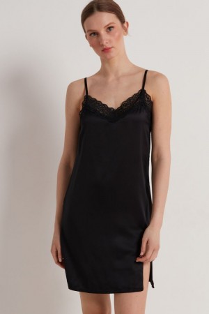 Dámské Spodní Prádlo Tezenis Vented Satin and Krajkové Slip Černé | CZ-VO9157863