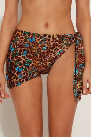 Dámské Sukně Tezenis Macu Butterfly Krátké Pareo with Knot Leopard | CZ-TL5092481