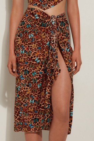 Dámské Sukně Tezenis Plain Weave Midi Pareo Leopard | CZ-RY8401792