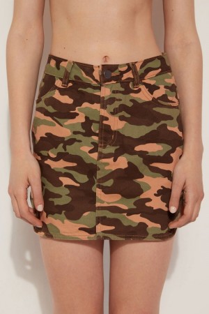 Dámské Sukně Tezenis Printed Denim Miniskirt with 4 Pockets Viacfarebný Maskáčové | CZ-WB7352418