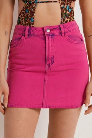 Dámské Sukně Tezenis Printed Denim Miniskirt with 4 Pockets Růžové Fuchsie | CZ-IH8906415