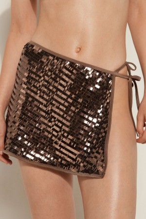 Dámské Sukně Tezenis Riviera Sequin Pareo Mini Hnědé | CZ-AS6349521