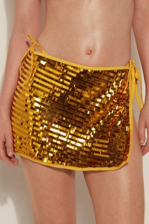 Dámské Sukně Tezenis Riviera Sequin Pareo Mini Metal Žluté | CZ-OX9637084